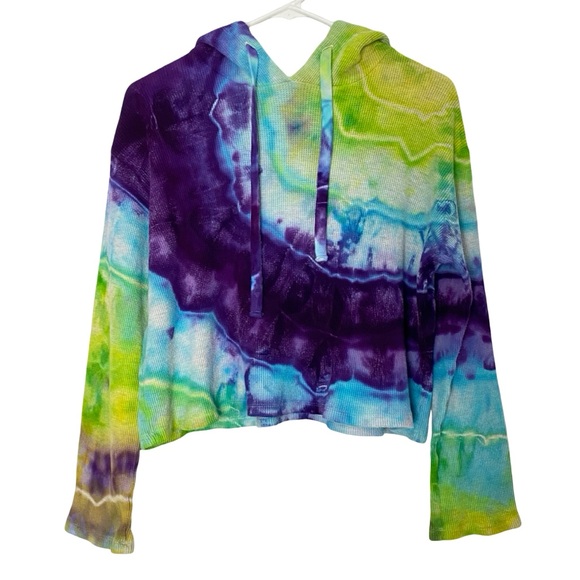 Monrow Thermal Hoodie Pullover Womens Size Large Tie Dye Purple Sweatshirt